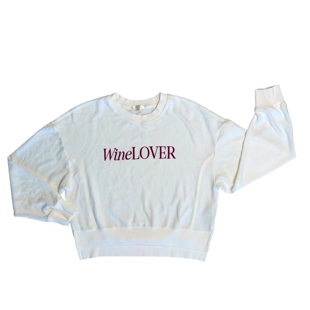 Z SUPPLY Women’s Cream ‘WineLOVER’ High Low Long Sleeve Lightweight Sweatshirt